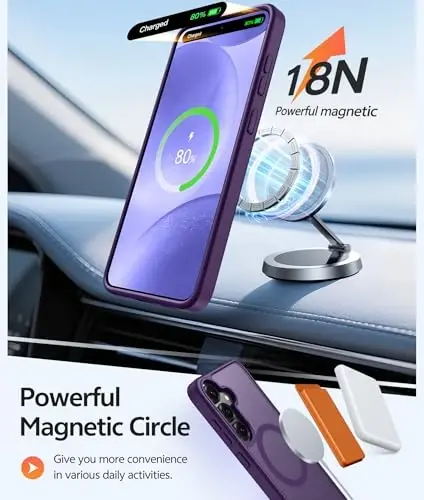FNTCASE for Samsung Galaxy S25/S24 Case, Fit for Magsafe, Screen Protector | Translucent Matte Magnetic Back, 14FT Military Grade Drop Protection, Shockproof Protective Phone Cover, Purple - 3