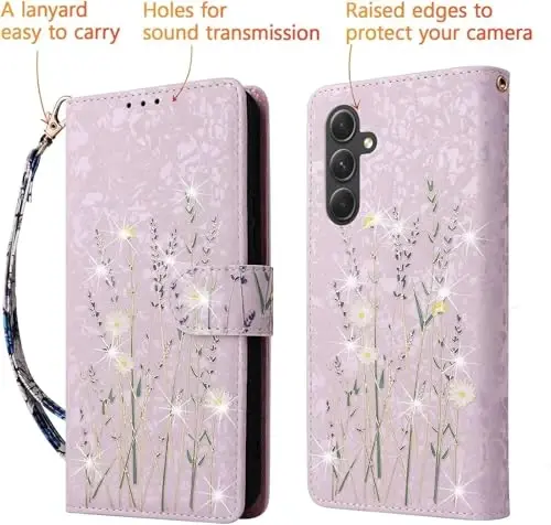 Samsung Galaxy S26 5G uchun UEEBAI hamyon g‘ilofi, PU teri telefon qopqog‘i, stend, RFID bloklovchi, flip keys, kartalar uchun joylar, bilak tasmasi, bo‘rtma naqshli, magnit qulf, gul naqshli, binafsha rang. - 5