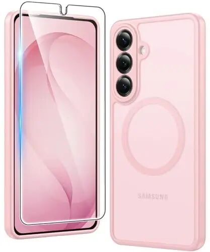 FNTCASE for Samsung Galaxy S26 Case: Magnetic Matte Phone Cases with Screen Protector Drop Proof Compatible with Magsafe Slim Rugged Shockproof Protective Translucent Cell Cover (C-Frosted Pink) - 1