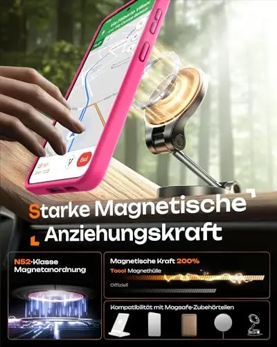Samsung Galaxy S26 için TOCOL Kılıf, Magsafe ile Uyumlu, Tam Kamera Koruması, Dahili Manyetik Halka, Düşme Koruması, S26 6.3 inç için Yarı Saydam Mat Telefon Kılıfı (Fuşya) - 4