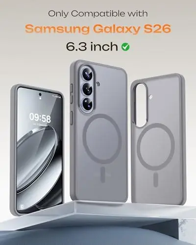 Samsung Galaxy S26 için TOCOL Kılıf, Magsafe ile Uyumlu, Tam Kamera Koruması, Dahili Manyetik Halka, Düşme Koruması, S26 6.3 inç için Yarı Saydam Mat Telefon Kılıfı (Gri) - TOCOL (1)
