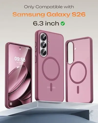 Samsung Galaxy S26 için TOCOL Kılıf, Magsafe Uyumlu, Tam Kamera Koruması, Dahili Manyetik Halka, Düşme Koruması, S26 6.3 inç için Yarı Saydam Mat Telefon Kılıfı (Erik) - 2