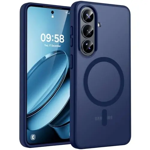 Samsung Galaxy S26 için TOCOL Kılıf, Magsafe Uyumlu, Tam Kamera Koruması, Dahili Manyetik Halka, Düşmeye Karşı Koruma, S26 6.3 inç için Yarı Saydam Mat Telefon Kılıfı (Koyu Mavi) - 1