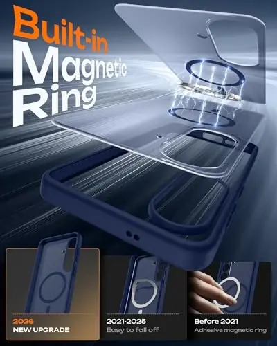 Samsung Galaxy S26 için TOCOL Kılıf, Magsafe Uyumlu, Tam Kamera Koruması, Dahili Manyetik Halka, Düşmeye Karşı Koruma, S26 6.3 inç için Yarı Saydam Mat Telefon Kılıfı (Koyu Mavi) - 3