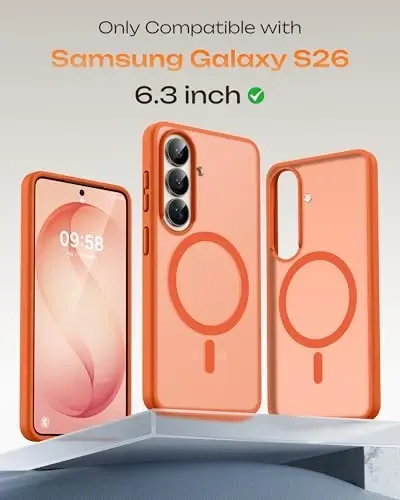 Samsung Galaxy S26 için TOCOL Kılıf, Magsafe Uyumlu, Tam Kamera Koruması, Dahili Manyetik Halka, Düşmeye Karşı Koruma, S26 6.3 inç için Yarı Saydam Mat Telefon Kılıfı (Turuncu) - TOCOL (1)