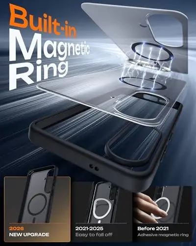 Samsung Galaxy S26 Kılıfı için TOCOL, Magsafe Uyumlu, Tam Kamera Korumalı, Dahili Mıknatıslı, Düşmeye Karşı Korumalı, S26 6.3 inç için Yarı Saydam Mat Telefon Kılıfı (Siyah) - 3