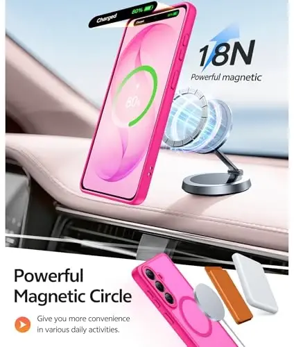 FNTCASE for Samsung Galaxy S26 Plus Case, Fit for Magsafe, Screen Protector | Full Camera Protection, Translucent Matte, 14FT Military Grade Drop Proof, Shockproof Protective Phone Cover, Hot Pink - 3