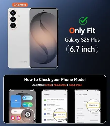 Samsung Galaxy S26-Plus Kılıfı için FNTCASE: Magsafe ile Uyumlu, Ekran Koruyuculu, Şeffaf, İnce, Sararmaya Karşı Dayanıklı, Darbeye Dayanıklı Koruyucu Kılıf (Siyah Mıknatıslı) - 2