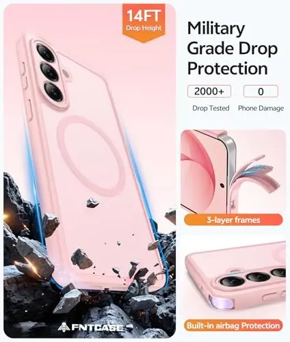 FNTCASE for Samsung Galaxy S26 Plus Case, Fit for Magsafe, Screen Protector | Full Camera Protection, Translucent Matte, 14FT Military Grade Drop Proof, Shockproof Protective Phone Cover, Light Pink - 5