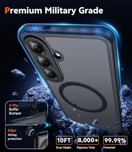 Samsung Galaxy S26 uchun FNTCASE g‘ilofi: ekran himoyachisi bilan magnitli mat telefon g‘iloflari, Magsafe bilan mos keluvchi, tushishga chidamli, ingichka, mustahkam, zarbaga chidamli, himoya qiluvchi yarim shaffof g‘ilof (C-Frosted Black) - 6