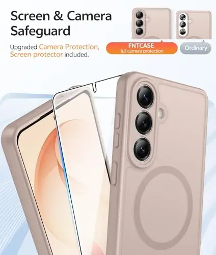 Samsung Galaxy S26 uchun FNTCASE g‘ilofi: [Magsafe uchun mos] [To‘liq kamera himoyasi va ekran himoyachisi] Shaffof matli harbiy darajadagi - Samsung S 26 uchun zarbaga chidamli himoya telefon qopqog‘i - Cho‘l oltini - 4