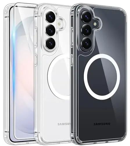 Samsung Galaxy S26 uchun FNTCASE gʻilofi: Sargʻaymaydigan tiniq, magnitli, harbiy darajadagi tushishdan himoyalovchi, Magsafe bilan mos keluvchi, zarbga chidamli shaffof telefon gʻilofi. 