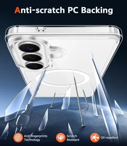 Samsung Galaxy S26 uchun FNTCASE gʻilofi: Sargʻaymaydigan tiniq, magnitli, harbiy darajadagi tushishdan himoyalovchi, Magsafe bilan mos keluvchi, zarbga chidamli shaffof telefon gʻilofi. - 5