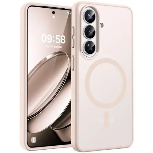 Samsung Galaxy S26 uchun TOCOL g‘ilofi, Magsafe bilan mos, kamera to‘liq himoyalangan, o‘rnatilgan magnit halqa, zarbaga chidamli, S26 6.3 dyuym uchun shaffof matli telefon g‘ilofi (Desert) 