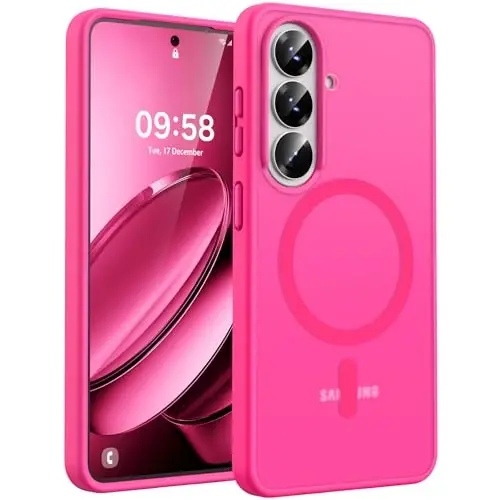 Samsung Galaxy S26 uchun TOCOL g‘ilofi, Magsafe bilan mos, kamera to‘liq himoyalangan, o‘rnatilgan magnit halqali, tushib ketishdan himoyalangan, S26 6.3 dyuym uchun shaffof matli telefon g‘ilofi (To‘q pushti rang) 
