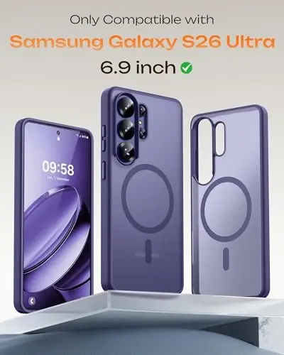 Samsung Galaxy S26 Ultra için TOCOL Kılıf, Magsafe ile Uyumlu, Dahili Mıknatıslar, Düşme Koruması, S26 Ultra 6.9 inç Telefon Kılıfı için İnce Yarı Saydam Mat (Gece Yarısı Moru) - TOCOL (1)