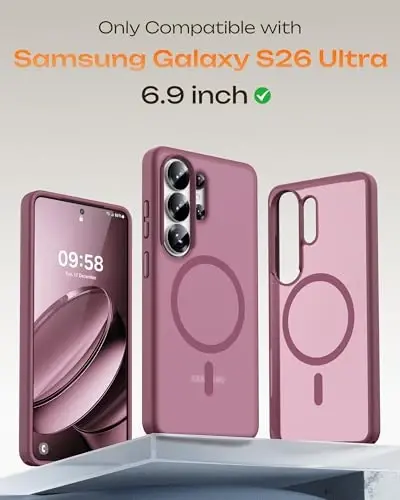 Samsung Galaxy S26 Ultra için TOCOL Kılıf, Magsafe ile Uyumlu, Dahili Mıknatıslar, Düşmeye Karşı Koruma, İnce Yarı Saydam Mat, S26 Ultra Telefon Kılıfı 6.9 inç (Erik Rengi) - 2