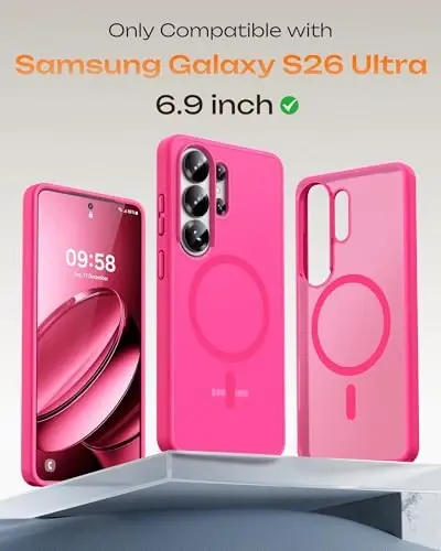 Samsung Galaxy S26 Ultra için TOCOL Kılıf, Magsafe ile Uyumlu, Dahili Mıknatıslar, Düşmeye Karşı Koruma, İnce Yarı Saydam Mat, S26 Ultra Telefon Kılıfı 6.9 inç (Parlak Pembe) - TOCOL (1)