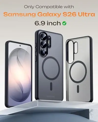 Samsung Galaxy S26 Ultra için TOCOL Kılıf, Magsafe ile Uyumlu, Dahili Mıknatıslar, Düşmeye Karşı Koruma, İnce Yarı Saydam Mat, S26 Ultra Telefon Kılıfı 6.9 inç (Siyah) - 2