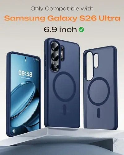 Samsung Galaxy S26 Ultra için TOCOL Kılıf, Magsafe Uyumlu, Dahili Mıknatıslar, Düşme Koruması, S26 Ultra 6.9 inç Telefon Kılıfı için İnce Yarı Saydam Mat (Koyu Mavi) - TOCOL (1)