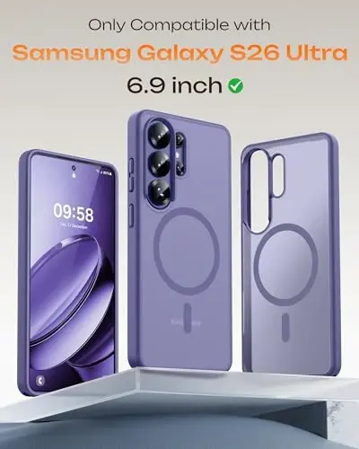 Samsung Galaxy S26 Ultra için TOCOL Kılıf, Magsafe Uyumlu, Dahili Mıknatıslar, Düşme Koruması, S26 Ultra Telefon Kılıfı 6.9 inç için İnce Yarı Saydam Mat (Lavanta Grisi) - 2