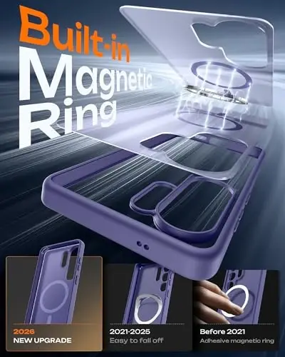 Samsung Galaxy S26 Ultra için TOCOL Kılıf, Magsafe Uyumlu, Dahili Mıknatıslar, Düşme Koruması, S26 Ultra Telefon Kılıfı 6.9 inç için İnce Yarı Saydam Mat (Lavanta Grisi) - 3