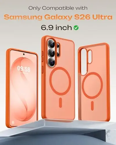 Samsung Galaxy S26 Ultra için TOCOL Kılıf, Magsafe Uyumlu, Dahili Mıknatıslar, Düşme Koruması, S26 Ultra Telefon Kılıfı 6.9 inç için İnce Yarı Saydam Mat (Turuncu) - 2