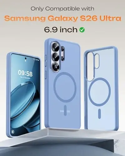 Samsung Galaxy S26 Ultra için TOCOL Kılıf, Magsafe Uyumlu, Dahili Mıknatıslar, Düşmeye Karşı Koruma, İnce Yarı Saydam Mat S26 Ultra Telefon Kılıfı 6.9 inç (Açık Mavi) - TOCOL (1)