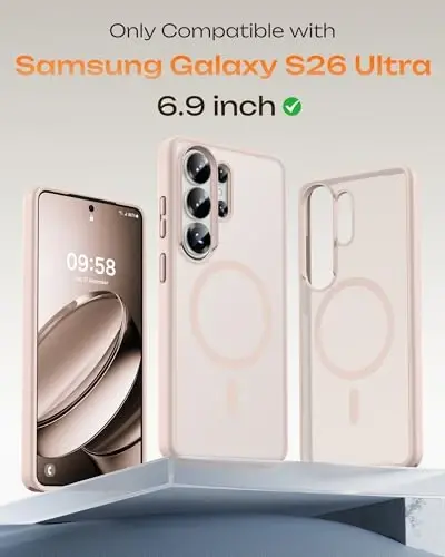 Samsung Galaxy S26 Ultra için TOCOL Kılıf, Magsafe Uyumlu, Dahili Mıknatıslar, Düşmeye Karşı Koruma, S26 Ultra 6.9 inç Telefon Kılıfı için İnce Yarı Saydam Mat (Çöl Rengi) - 2