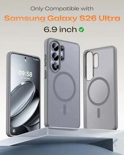 Samsung Galaxy S26 Ultra için TOCOL Kılıf, Magsafe Uyumlu, Dahili Mıknatıslar, Düşmeye Karşı Koruma, S26 Ultra 6.9 inç Telefon Kılıfı için İnce Yarı Saydam Mat (Gri) - 2