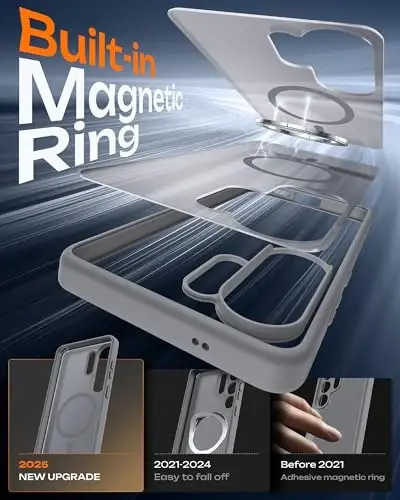 Samsung Galaxy S26 Ultra için TOCOL Kılıf, Magsafe Uyumlu, Dahili Mıknatıslar, Düşmeye Karşı Koruma, S26 Ultra 6.9 inç Telefon Kılıfı için İnce Yarı Saydam Mat (Gri) - 3