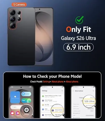 Samsung Galaxy S26-Ultra Kılıfı için FNTCASE: Ekran Koruyuculu Mat Manyetik Yarı Saydam Telefon Kılıfları, Lens Korumalı, Magsafe ile Uyumlu, Sağlam Koruyucu Telefon Kılıfı (Buzlu Siyah Manyetik) - 2