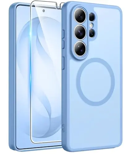 FNTCASE for Samsung Galaxy S26-Ultra Case: [Fit for Magsafe] [Full Camera Protection] Translucent Matte Cases with [Screen Protector] Military Grade Shockproof Protective Phone Cover - Light Blue 