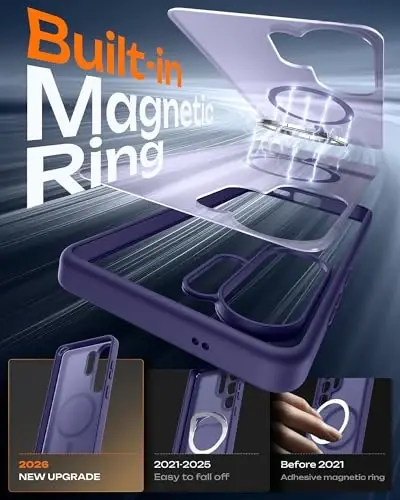 Samsung Galaxy S26 Ultra uchun TOCOL g'ilofi, Magsafe bilan mos, o'rnatilgan magnitlar, tushishdan himoya, yupqa yarim shaffof mat, S26 Ultra 6.9 dyuymli telefon uchun (Midnight Purple) - 3