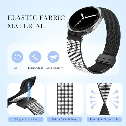 Samsung Galaxy Saat Kadın Bantları için LETOID, Samsung Galaxy Watch 8/7/6/5/4/FE, Active 2 için Tasarlanmış, Esnek Naylon Kayış – Yumuşak, Nefes Alabilir, Ayarlanabilir, Simli Elastik Bileklik - 2