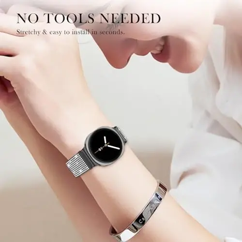 Samsung Galaxy Saat Kadın Bantları için LETOID, Samsung Galaxy Watch 8/7/6/5/4/FE, Active 2 için Tasarlanmış, Esnek Naylon Kayış – Yumuşak, Nefes Alabilir, Ayarlanabilir, Simli Elastik Bileklik - 6