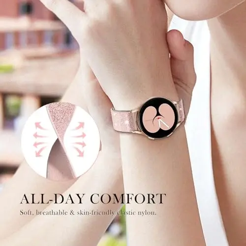 LETOID for Samsung Galaxy Watch Bands for Women, Bling Stretchy Nylon Strap Designed for Samsung Galaxy Watch 8/7/6/5/4/FE, Active 2 – Soft, Breathable, Adjustable, Glitter Elastic Wristband - 5