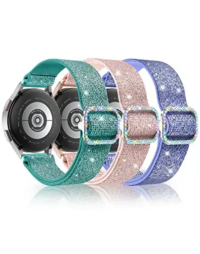 Samsung Galaxy Saat Kordonları Kadınlar için LETOID, Samsung Galaxy Watch 8/7/6/5/4/FE, Active 2 için Tasarlanmış, Parlak Esnek Naylon Kayış - Yumuşak, Nefes Alabilen, Ayarlanabilir, Simli Elastik Bileklik - 7