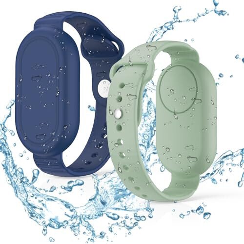 FGERWZ【2 Pack】 for Samsung Galaxy Smart Tag 2 Bracelet, Soft Silicone Case SmartTag 2 Holder Hidden Wristband Waterproof Full Cover Watch Band for Toddler Child Elderly (Blue+Green) - FGERWZ【2