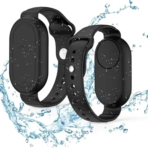 FGERWZ【2 Pack】 for Samsung Galaxy Smart Tag 2 Bracelet, Soft Silicone Case SmartTag 2 Holder Hidden Wristband Waterproof Full Cover Watch Band for Toddler Child Elderly (Black+Black) - 1