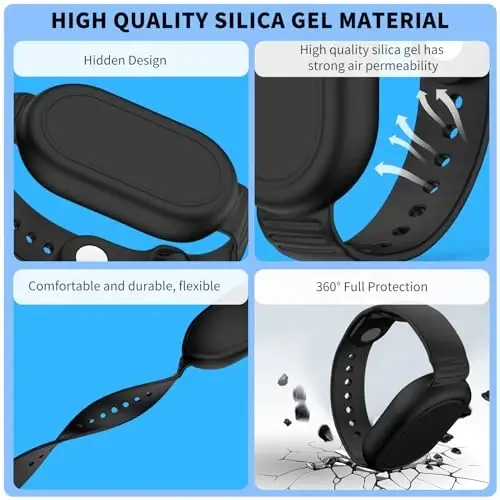 FGERWZ【2 Pack】 for Samsung Galaxy Smart Tag 2 Bracelet, Soft Silicone Case SmartTag 2 Holder Hidden Wristband Waterproof Full Cover Watch Band for Toddler Child Elderly (Black+Black) - 4