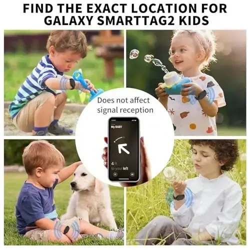 FGERWZ【2 Pack】 for Samsung Galaxy Smart Tag 2 Bracelet, Soft Silicone Case SmartTag 2 Holder Hidden Wristband Waterproof Full Cover Watch Band for Toddler Child Elderly (Black+Black) - 5