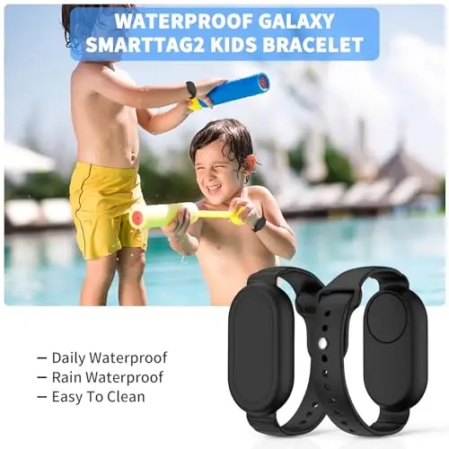 FGERWZ【2 Pack】 for Samsung Galaxy Smart Tag 2 Bracelet, Soft Silicone Case SmartTag 2 Holder Hidden Wristband Waterproof Full Cover Watch Band for Toddler Child Elderly (Black+Black) - 2