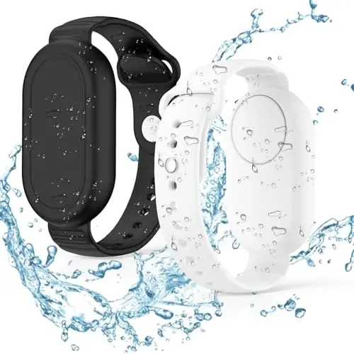 FGERWZ【2 Pack】 for Samsung Galaxy Smart Tag 2 Bracelet, Soft Silicone Case SmartTag 2 Holder Hidden Wristband Waterproof Full Cover Watch Band for Toddler Child Elderly (Black+White) - 1