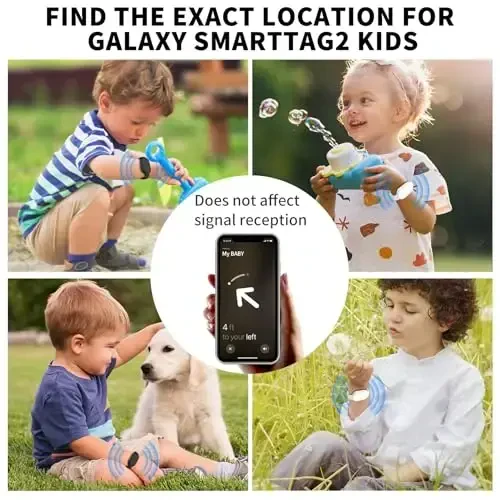 FGERWZ【2 Pack】 for Samsung Galaxy Smart Tag 2 Bracelet, Soft Silicone Case SmartTag 2 Holder Hidden Wristband Waterproof Full Cover Watch Band for Toddler Child Elderly (Black+White) - 5