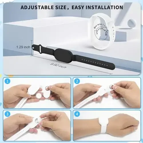 FGERWZ【2 Pack】 for Samsung Galaxy Smart Tag 2 Bracelet, Soft Silicone Case SmartTag 2 Holder Hidden Wristband Waterproof Full Cover Watch Band for Toddler Child Elderly (Black+White) - 6