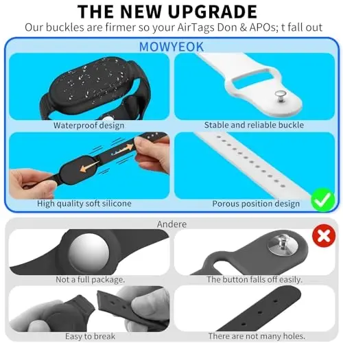 FGERWZ【2 Pack】 for Samsung Galaxy Smart Tag 2 Bracelet, Soft Silicone Case SmartTag 2 Holder Hidden Wristband Waterproof Full Cover Watch Band for Toddler Child Elderly (Black+White) - 3
