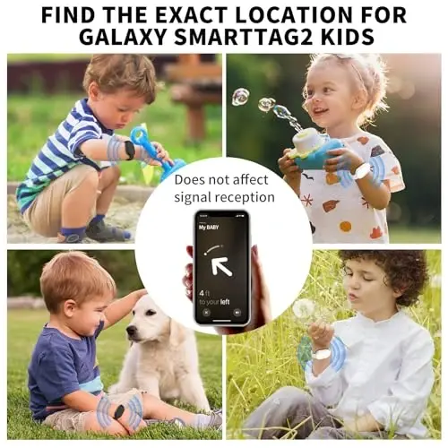 FGERWZ【2 Pack】 for Samsung Galaxy Smart Tag 2 Bracelet, Soft Silicone Case SmartTag 2 Holder Hidden Wristband Waterproof Full Cover Watch Band for Toddler Child Elderly (Black+White) - 5