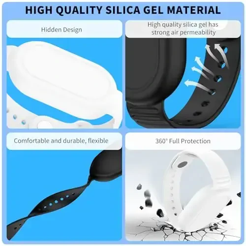 FGERWZ【2 Pack】 for Samsung Galaxy Smart Tag 2 Bracelet, Soft Silicone Case SmartTag 2 Holder Hidden Wristband Waterproof Full Cover Watch Band for Toddler Child Elderly (Black+White) - 4