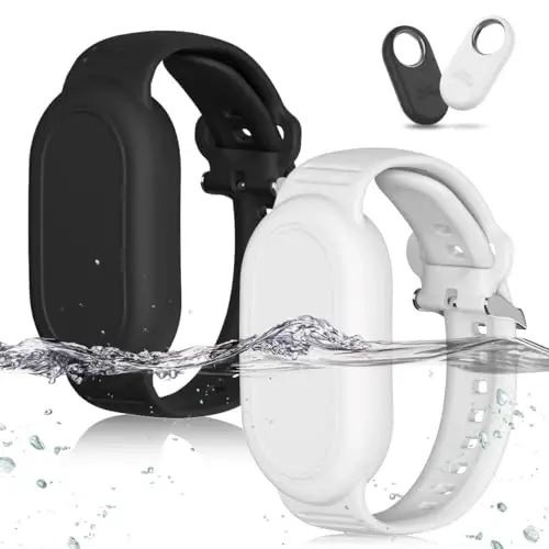 Samsung Galaxy SmartTag 2 Bilaguch Ulagichi [2 ta Paket], Yumshoq Silikon Bilaguch Smart Tag 2 Ulagichi Bolalar Bilaguch Galaxy SmartTag 2 Qopqog'i Bolalar Katta Yoshlilar Uchun (Qora+Oq) - 1